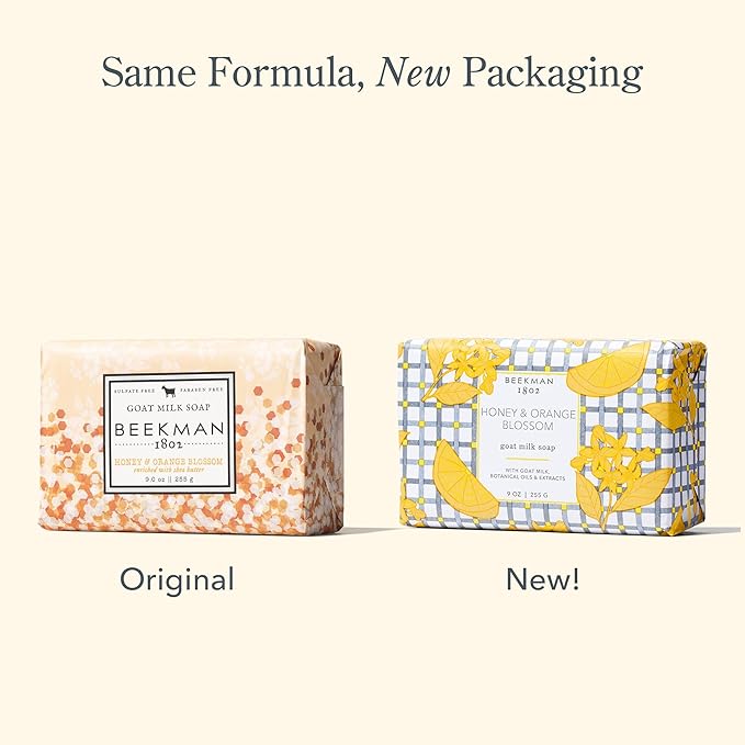Beekman 1802 Goat Milk Body Soap Bar, Honey & Orange Blossom - Scented - 9 oz - Nourishes, Moisturizes & Hydrates - 100% Vegetable Soap with Lactic Acid - Good for Sensitive Skin - Cruelty Free