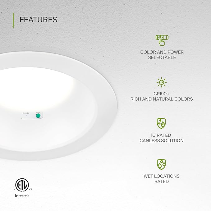 ASD Commercial LED Downlight 8 Inch with Emergency Battery Backup 15W, Power Adjustable Downlights 16/22/26/30/35W, Canless Recessed Lighting 120-277V, 5 CCT 2700K-5000K, Dimmable, IC Rated, White ETL