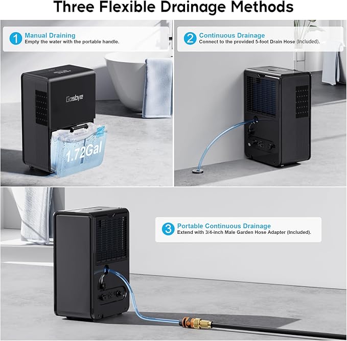 4500 Sq.Ft. Most Efficient Energy Star 2024 Dehumidifier for Basement with Drain Hose, Max 115 Pints/D Dehumidifier for Large Room, [45dB Quiet Compressor], Easy Drainage, Auto-restart, Black