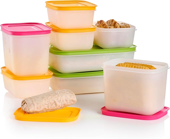 Tupperware Freezer Mates Gen II 8 Piece Food Storage Container Set, Dishwasher Safe and BPA Free (8 Containers, 8 Lids)