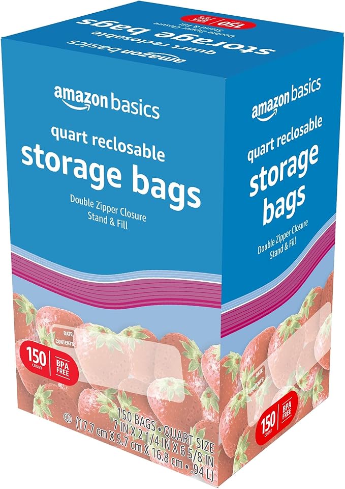 Amazon Basics Quart Food Storage Bags, 150 Count (Previously Solimo) (Pack of 2)