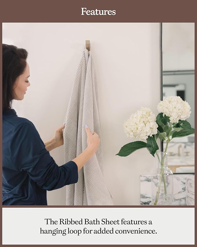 Cozy Earth Ribbed Bath Sheet Set - 60% Cotton 40% Viscose from Bamboo Bath Sheets - Soft & Absorbent Textured Ribbed Pattern - 2 Pack Light Grey