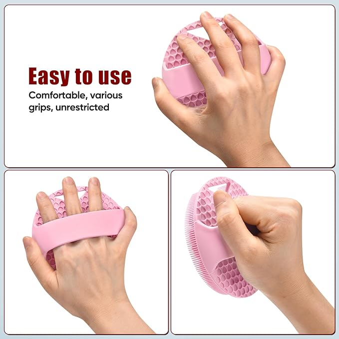 Heavy Duty Silicone Body Scrubber – Anti Zinc Infused-Lymphatic Brush Exfoliating Body Scrubber for Shower Body,with Stiff and Soft Bristles for Anti-Puffiness,Blood Circulation- Pink