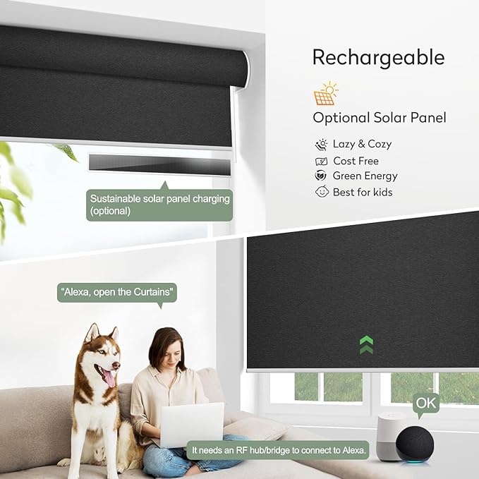 Zshine Motorized Blackout Window Blinds Customize Width (23-95 Inches) Remote Control Wireless and Rechargeable Roller Shades Blinds for Windows, Home, Office, Hotel, Club, Restaurant(82141H)