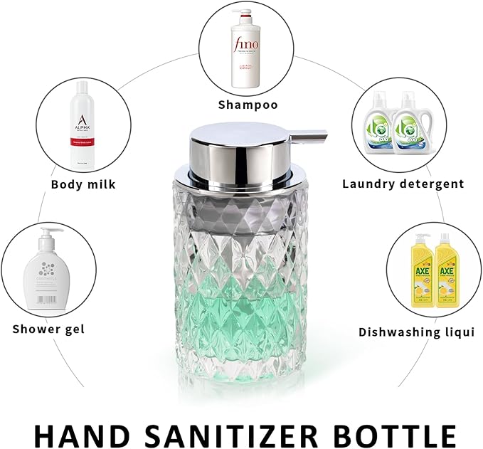 Bathroom Glass Soap Dispenser with Durable Rust-Proof Plastic Liquid Pump (Can't Foam) Hand Lotion Dispenser Antislip Shampoo Kitchen 10oz 2 Pack