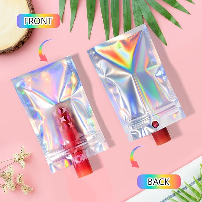 Funfery 100 pcs Mylar Holographic Bags Packaging Bags,Clear Resealable Smell Proof Bag Foil Pouch Bag for Party Favor,Food Storage Baggies Packaging for Small Business(3x4.7in,Holographic)