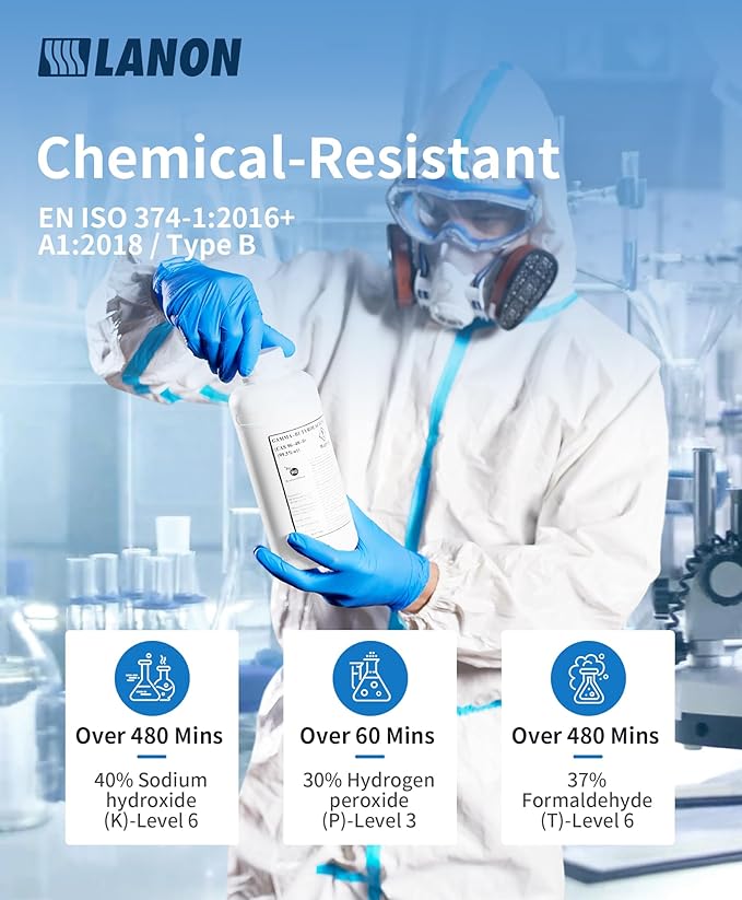 LANON Disposable Nitrile Gloves, Silicone-Free, Food-Safe, Chemical Resistant, Powder-Free, Textured Fingertips, Cooking, Cleaning, Blue, Large