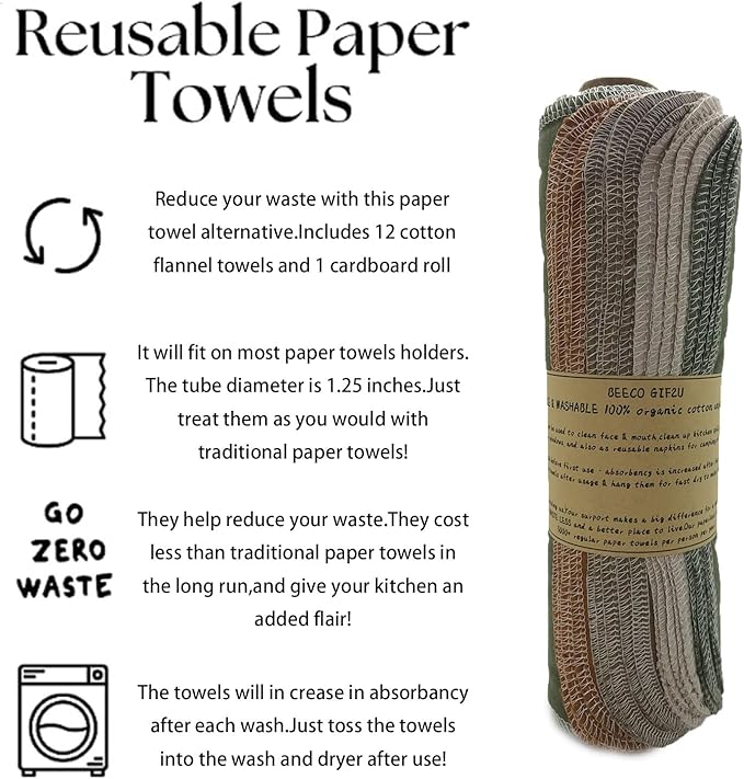Reusable Paper Towel Rolls 20 Pack,Washable Napkin Cloth Value Set of 4 Colors 20 Pack of Paperless Towel-100% Cotton, Super Soft, Absorbent Made to Last (Solid Color A)