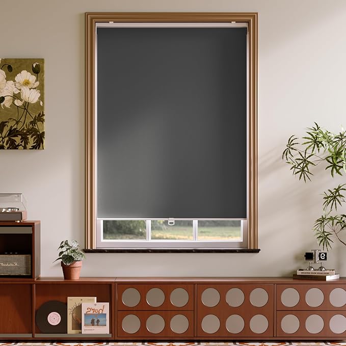 Cordless Roller Shades Blackout Blinds for Windows Room Darkening Rolled Up Shades with Spring System, UV Protection Window Shades Door Blinds for Home and Office (Grey, 23" W x 72" H)