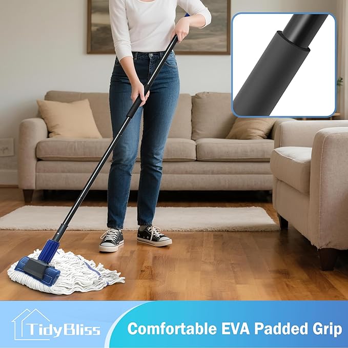 Mop Handle Commercial Heavy Duty, 57.5 inches Long Handle Industrial String Mop Stick Replacement Pole with Upgraded Jaw Clamp for for Floor Cleaning