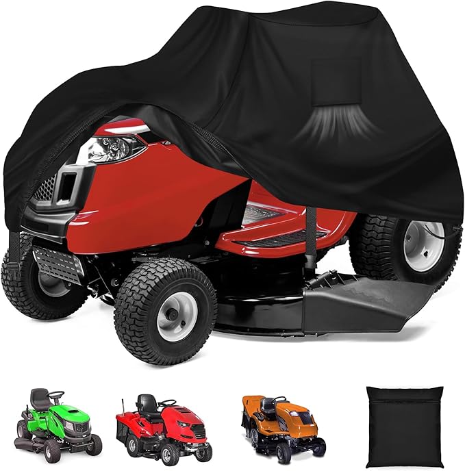 LYHNMW Riding Lawn Mower Cover, 54" Outdoor Lawn mower Covers, 600D Oxford Waterproof Lawn Tractor Covers, With Elastic Cord & Storage Bag