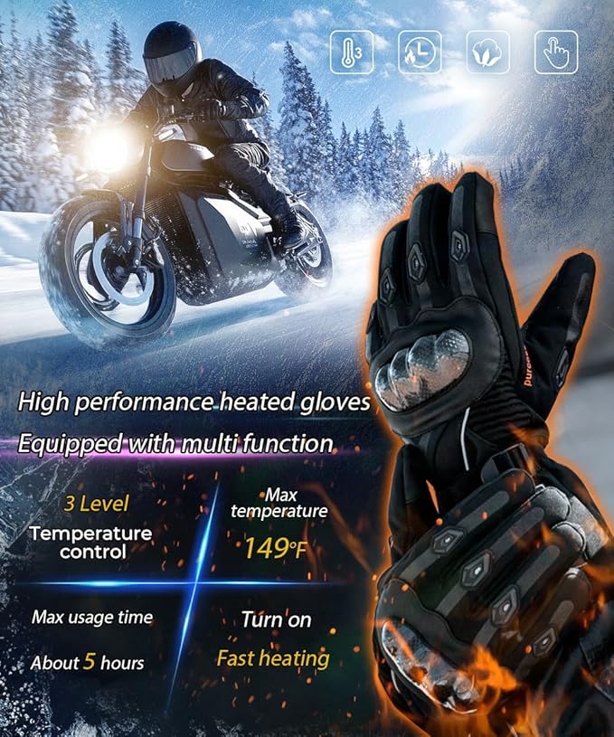 Heated Gloves with 3 Heat Settings for Men Women, 7.4V Rechargeable Battery, Electric Touchscreen Hand Warming Gloves Winter Outdoor Work Hunting Motorcycle Cycling