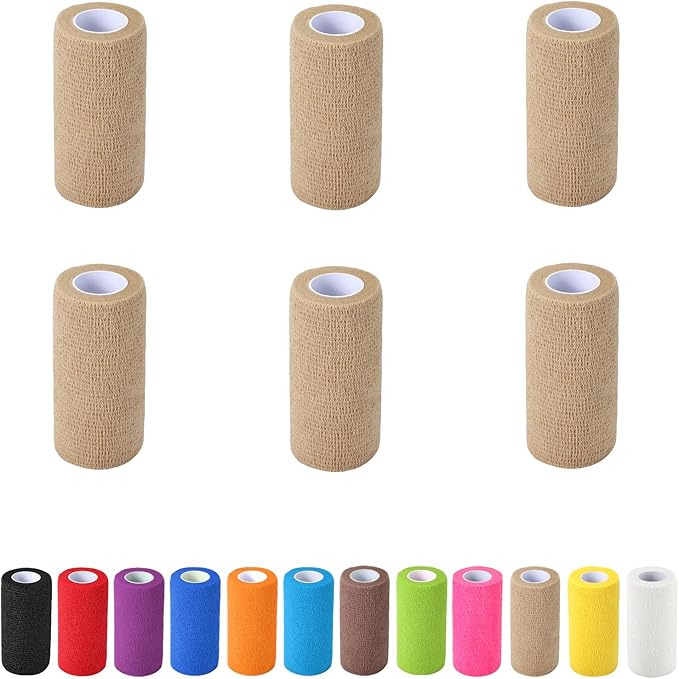 6 Pack Self Adhesive Bandage Wrap, 4 in x 5 Yards Non-Woven Self Adherent Cohesive Bandage, Vet Wrap Wound Tape for Thumb Finger Wrist Knee Ankle, Skin