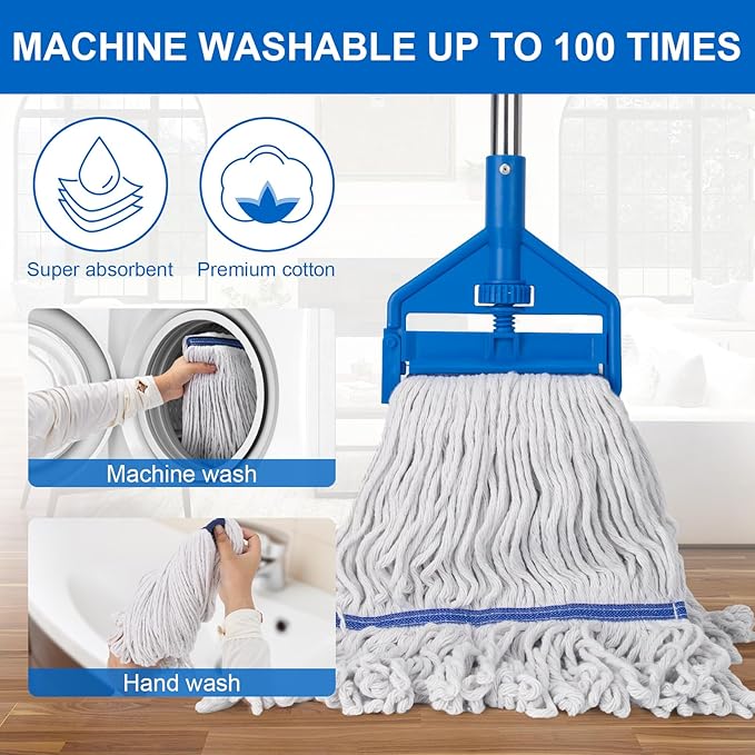 KeFanta Commercial Mop 60 inch Heavy Duty Industrial Wet Mops with Long Handle,Looped-End String Cotton Mop for Home, Kitchen,Garage,Office and Concrete/Tile Floor Cleaning,2 Packs