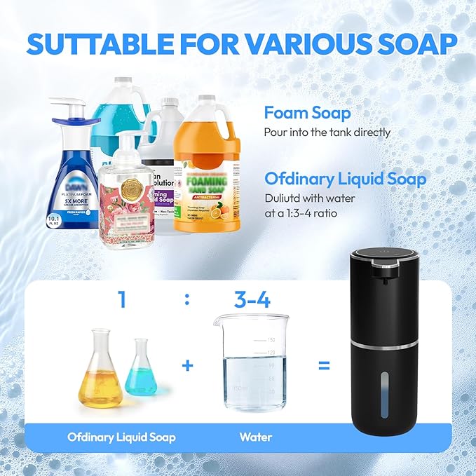 2 Pack Automatic Foaming Soap Dispenser,Touchless Foam Soap Dispenser,12.8oz Rechargeabled Wall Mounted Smart for Bathroom and Kitchen Dish Soap,Easy for Toddlers(Black)