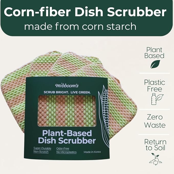 mibboom's Mesh Dish Scrubbers – Multipurpose Non-Scratch PLA Kitchen Sponges, Reusable & Long-Lasting Cleaning Pads, 4 Pack (7.6 x 7.4 in)
