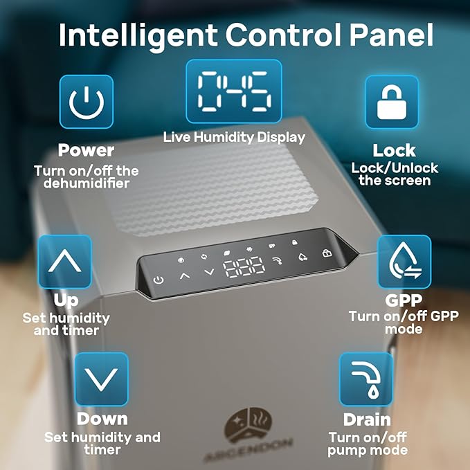 ARGENDON 120 PPD Dehumidifier for Basement, Commercial Dehumidifier with Pump and Drain Hose - High-Capacity Moisture and Humidity Control for Homes, Industrial Use, and Large Space, Sandidry Pro 55C