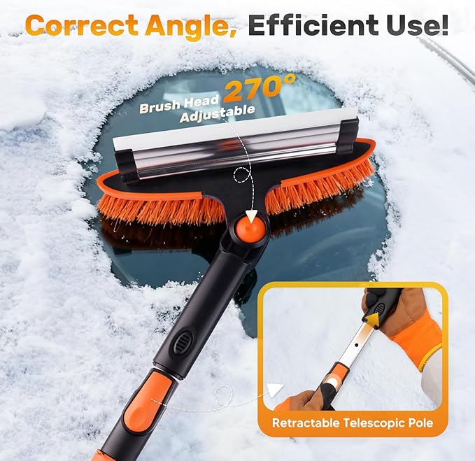 55'' Detachable Snow Shovel with Extendable Ice Scraper & Snow Brush - Snow Scraper with Ergonomic Foam Grip and 270° Pivoting Brush Head for Car Truck SUV Windshield Window & Winter Accessories