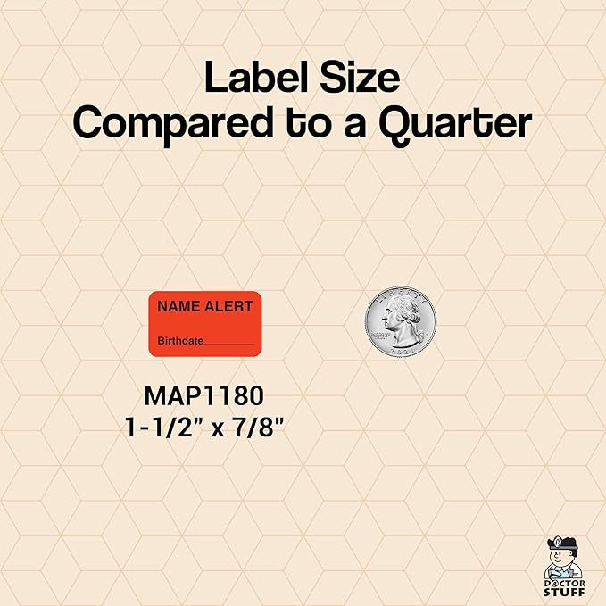 Name Alert Label with Birthdate Field for Patient Chart Safety 1-1/2” x 7/8” Fluorescent Red Black Doctor Stuff Permanent Adhesive 250 Stickers/Roll