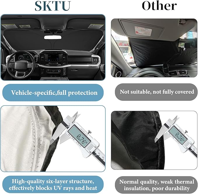 SKTU 2021-2026 F150 Front Windshield Sunshade for 2021-2025 2026 Ford F-150 Sun Visor Blocks UV Rays and Sun Heat Protection Foldable Heat Shield Reflector Cover Keeps Your Vehicle Cool