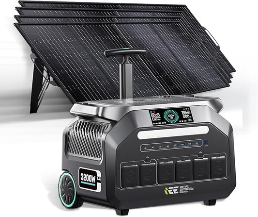 IEE P3200 Portable Power Station 3200W with 4x200W Solar Panel, 2048Wh Solar Generator, 1800W AC Charging, AC Outlets x 4, LiFePO4 Battery Power Station for Home Backup, Camping, RV, Emergency