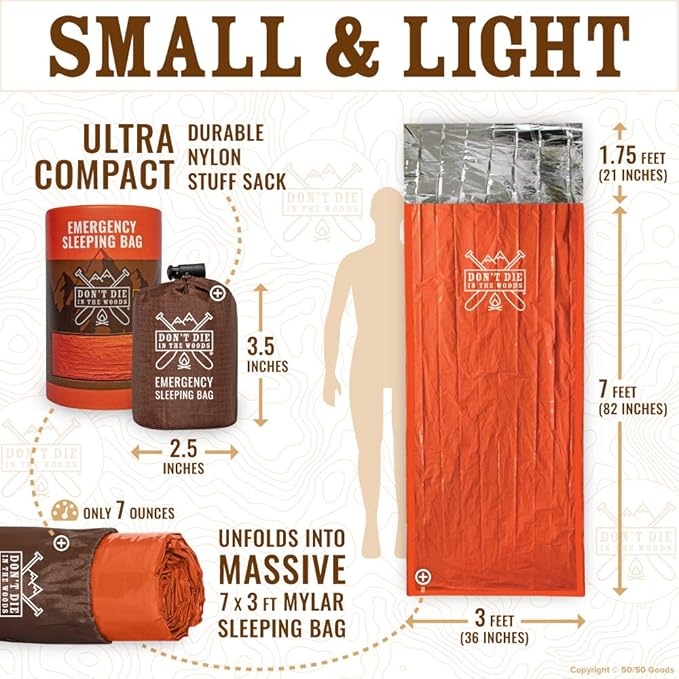 Don’t Die in The Woods - Survival Bivy - Emergency Sleeping Bag with Hood - Made with Extra-Thick Space Blanket Thermal Mylar