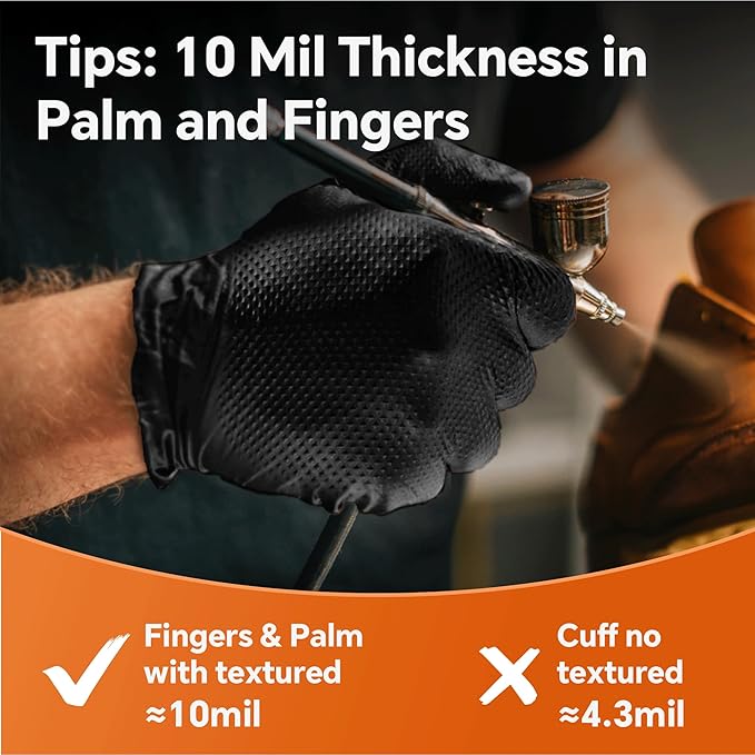 10mil Nitrile Gloves Thick,Industrial Disposable Gloves with Diamond Textured,Heavy Duty Mechanic Glove,Latex Free