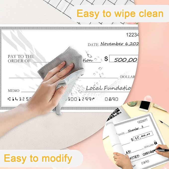 Giant Check | Big Check 30x16 Inch Reusable Award Plaque | Dry Erase Presentation Check for Ceremonial Events with 2 Black Markers