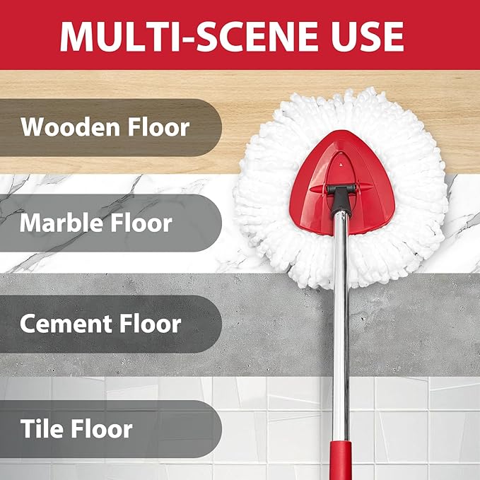 Spin Mop Replacement Set for O-Ceda EasyWring 1-Tank System, Includes 2 Mop Head Replacement, 1 Mop Handle (30-58in Adjustable 4-Section Pole), 1 Spin Base
