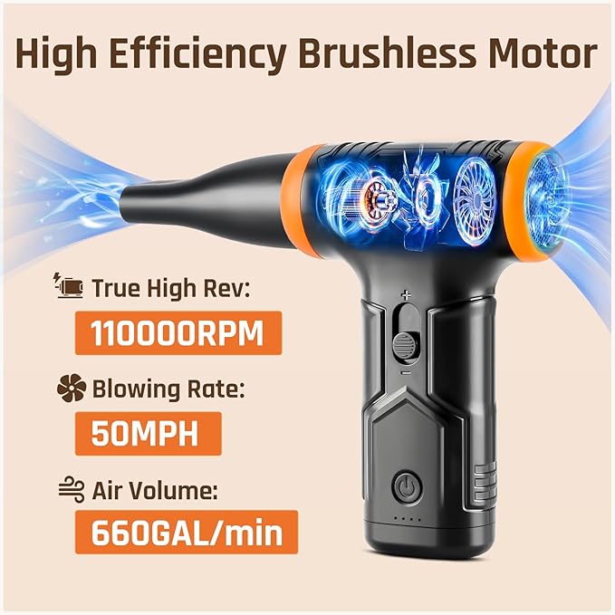 Compressed Air - Electric Air Duster, 50 mph 110000RPM Super Power Compressed Air Duster for PC/Computer/Blaster/Keyboard/Home, Variable Speed Cordless Canned Air Mini Dust Blower Quick Dusting