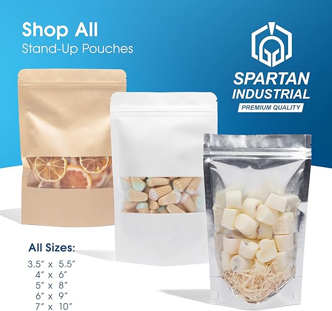 Spartan Industrial - 5" X 8" White Zip Top Food Bags - Pack of 1000 Resealable Smell-Proof Pouches for Packaging Coffee, Tea, Spices, Snacks, and More