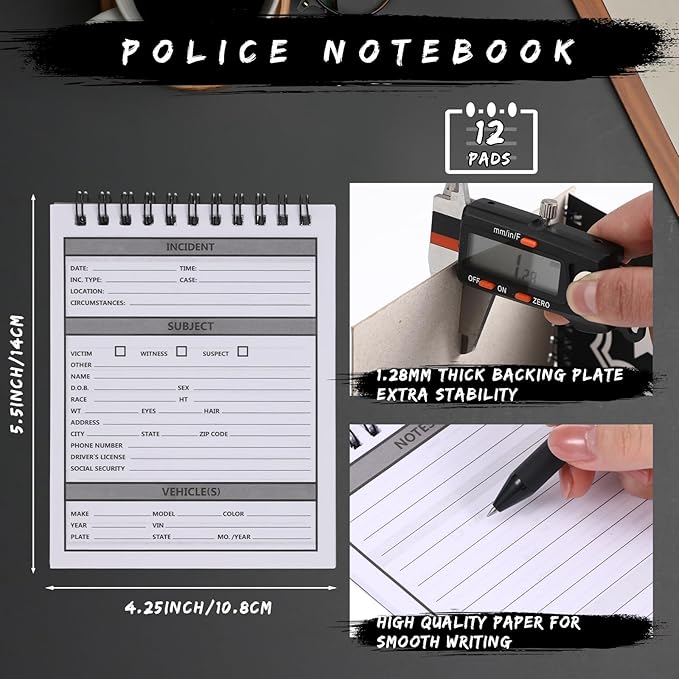 12 Pcs Public Safety Police Field Interview Notebook Report Notepad for Law Enforcement Officer Gifts Ticket Book Notebook Cop Interview Equipment Accessories, 70 Sheets/ 140 Pages(4.25x5.5 Inch)