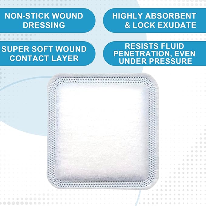 MedVance Super Absorbent Dressing, Non-Adhesive Pads for Wound Care, Pressure Ulcers & 1st/2nd Degree Burns, Superior Moisture Absorption, Box of 5 Dressings (3"x3" Bandage, 1.75"x1.75" Absorbent Pad)