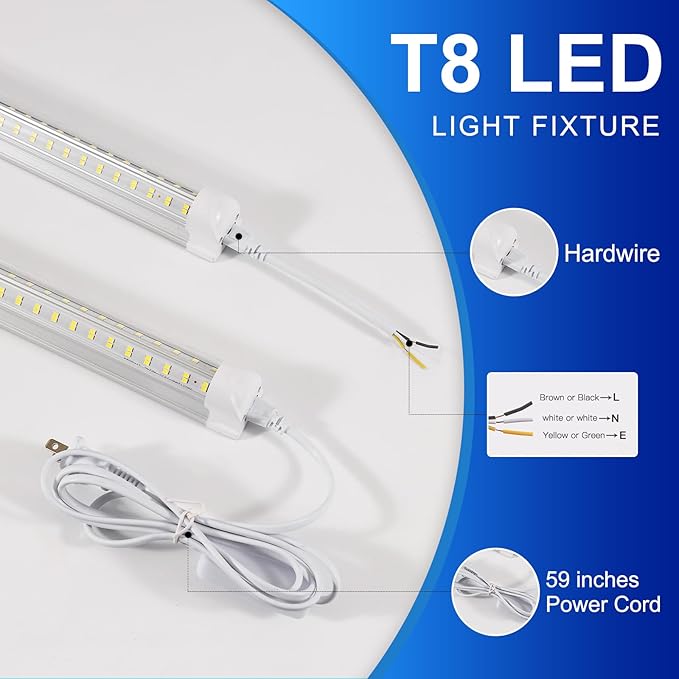 Led Shop Lights,4FT LED Light 50W 6500K 7000LM Led Daylight,Garage Light Linkable Clear Cover Integrated V-Shape for Garage Warehouse Workbench Workshop(8-Pack)