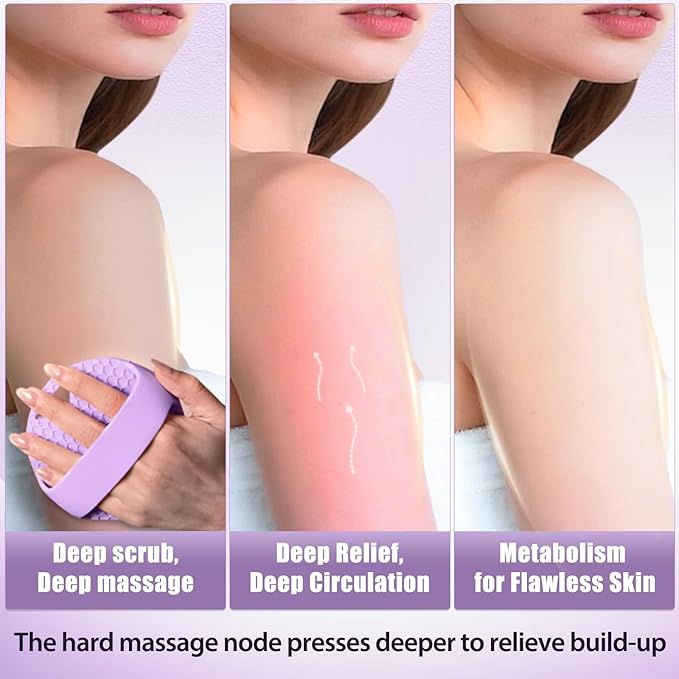 Heavy Duty Silicone Body Scrubber – Anti Zinc Infused-Lymphatic Brush Exfoliating Body Scrubber for Shower Body,with Stiff and Soft Bristles for Anti-Puffiness,Blood Circulation - Purple