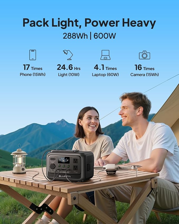 BLUETTI Elite 30 V2 Portable Power Station, 288Wh Solar Generator, 600W AC Outlets (Power Lifting 1500W), Fast Charging LiFePO4 Battery Backup for Camping, Road Trip, Outage (Solar Panel Optional)