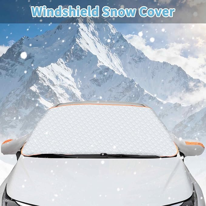 Car Windshield Snow Ice Cover with Side Mirror and HookMagnetic Windshield Cover for Ice and SnowCar Windshield Sun Shade Foldable Fit for Large SUV/Pickup/Truck/MPV (89"x43")
