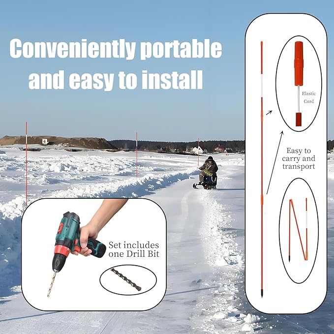 Sunnyglade Driveway Markers 20PCS 49inch Orange Fiberglass Snow Stakes with White Reflective Tape Snow Pole Included a 12inch Install Drill Bit, Easy Visibility at Night for Parking Lots Walkways