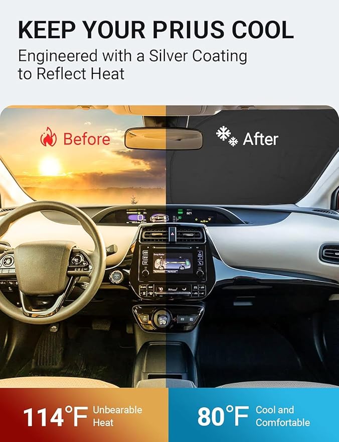 Proadsy 2025 Upgrade Windshield Sun Shade Custom Fit Toyota Prius 2016-2022 (NOT for Prius C or Prius V) 4-Layer Foldable Front Sunshade Protector Sun Visor Blocks UV Rays Keep Car Cooler