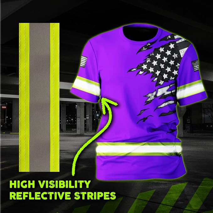 Color US Flag High Visibility Hoodie for Men Women Reflective Tapes Safety Workwear for Worker Runner Patriotic