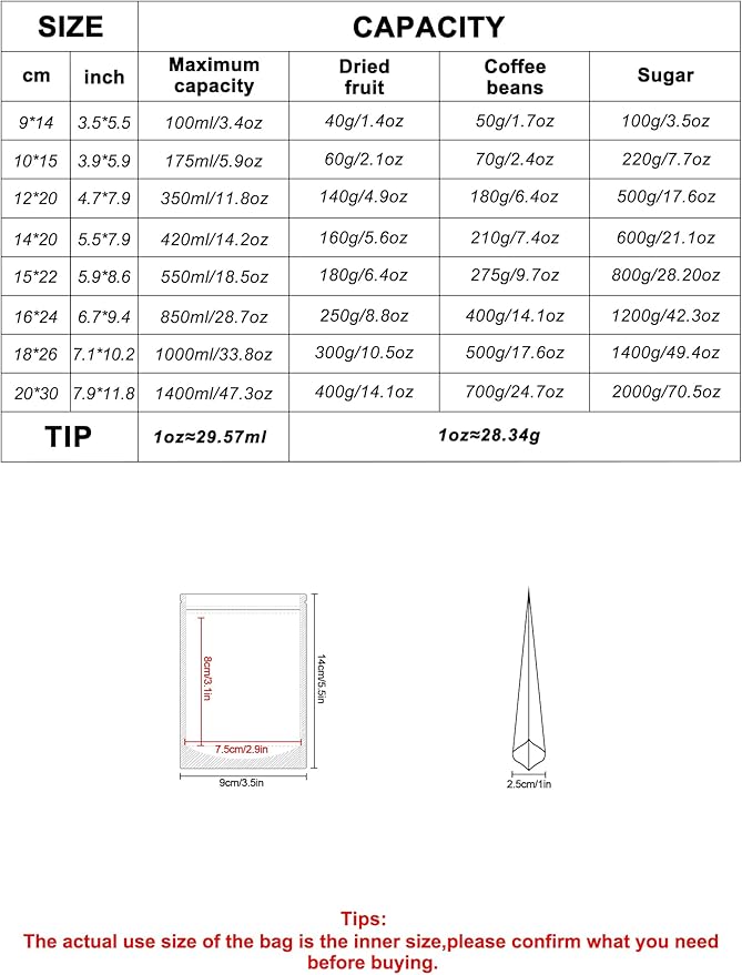 FireKylin 100 PCS Stand Up Pouches,3.5"x5.5" Paper Bags With Window Clear Front Pouches Resealable Zipper Food Storage White