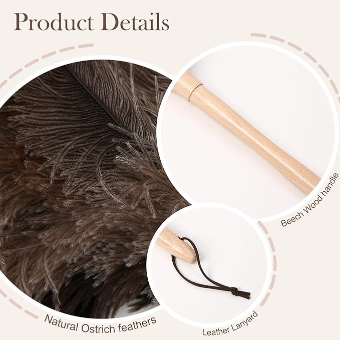 Ostrich Duster Fluffy Natural Feather Dusters with Wooden Handle Cleaning Supplies for Home Office CarDaieeparty (1, 16inch)