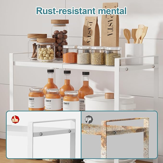 2 Tier Cabinet Shelf Expandable Cupboard Under Sink Countertop Organizer Riser Rack for Kitchen Pantry Home Organization Extra Storage Space Saver Heavy Duty