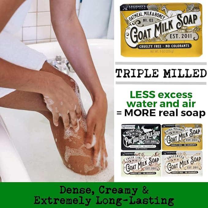 Legend's Creek Farm Goat Milk Soap - Triple Milled Moisturizing Bar for Hands and Body - 9 Oz Creamy Lather, Nourishing, Natural Soap for Sensitive Skin (Fresh Lime, Pack of 4)
