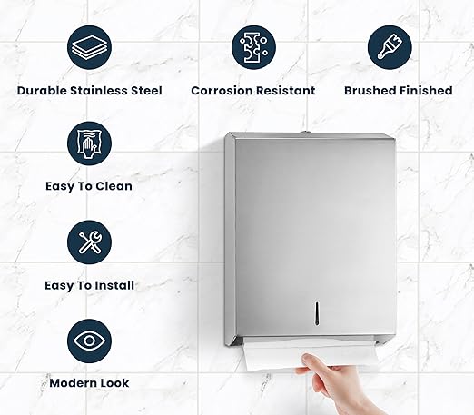 Alpine Commercial Paper Towel Dispenser – Wall-Mount Stainless Steel Holder for C-Fold & Multifold Towels – Durable & Lockable for Restaurants, Offices & Public Restrooms