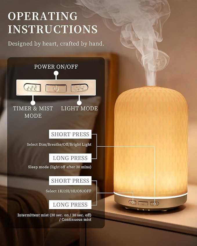 Essential Oil Diffusers,Diffusers for Essential Oils Large Room,120ML Ceramic Diffuser with USB Cable, Warm Ambient Light, Aromatherapy Diffuser Home Decor, Gift Choice, Pink