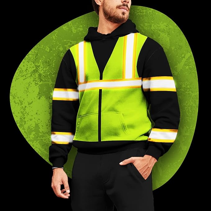 Matedecor High Visibility Hi Vis Hoodie for Men - Jobs Collection Custom Name Class 3 Reflective Safety Workwear