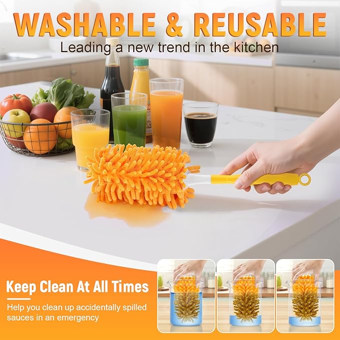Reusable Duster Refill for Swiffer Duster Refill, 360° Heavy Duty Duster Refills Kit, 5 Pack with 1 Handle Microfiber Ceiling Fan Dusters for Cleaning（Orange, 9PCS）