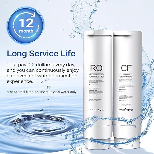 Ecoviva Countertop Reverse Osmosis System RO Water Filter, 5-Stage Filtration, Real-time TDS Monitor, BPA Free, 3:1 Pure to Drain, Indoor No Installation Desktop Portable Water Purifier, White