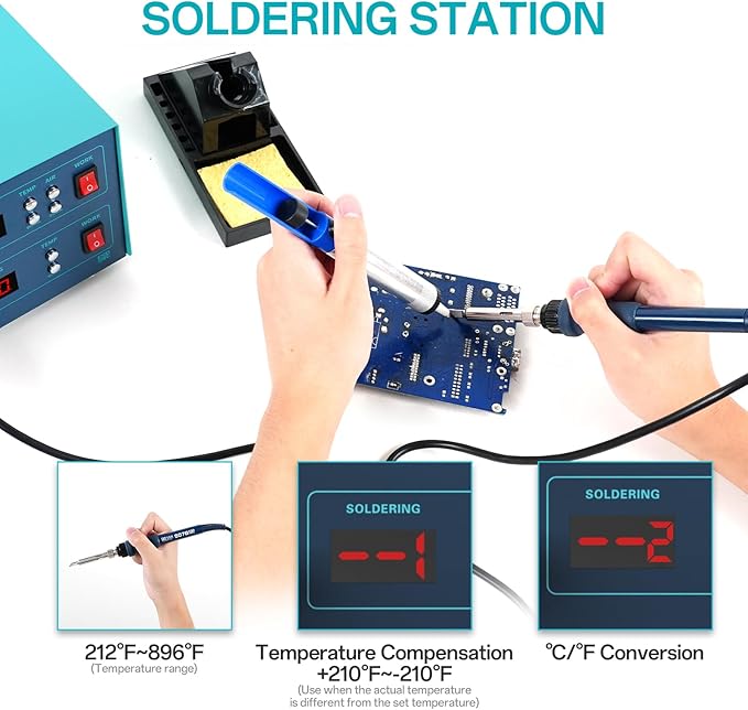 BK701D 700W Soldering Station, 2 In 1 Hot Air Rework & Soldering Iron Station, SMD ESD Safe Solder Station,Electronic Soldering Kit For Mobile Phone Laptop Repair or Circuit Board Soldering